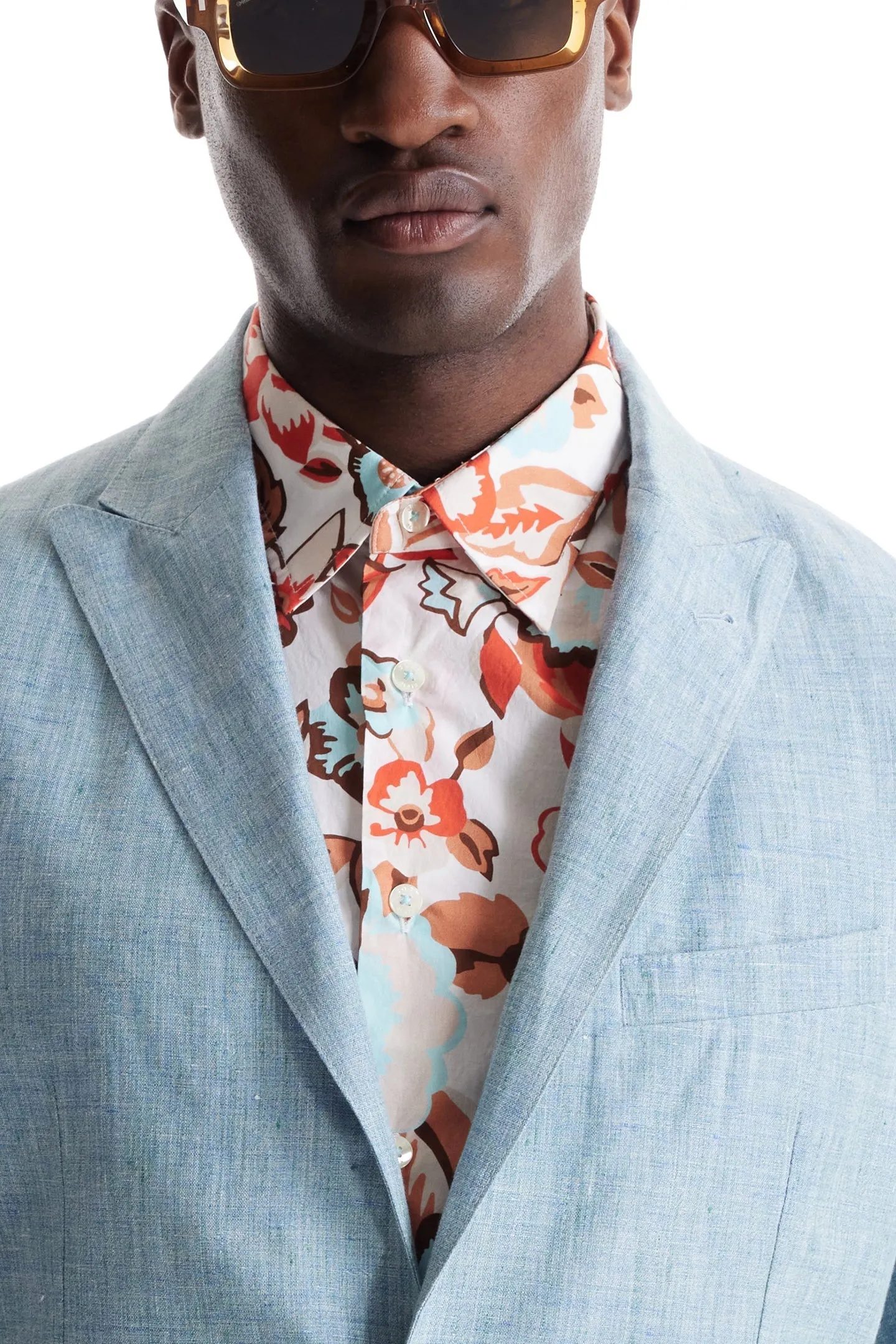 Soft Cloth Point Collar Shirt in Italian Poplin - Natural Aloha Pop Print