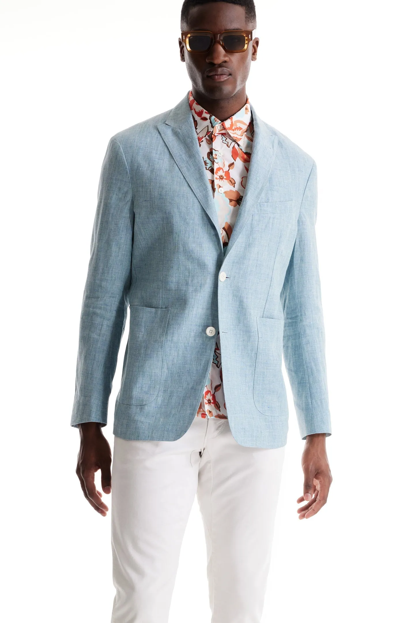 Soft Cloth Point Collar Shirt in Italian Poplin - Natural Aloha Pop Print
