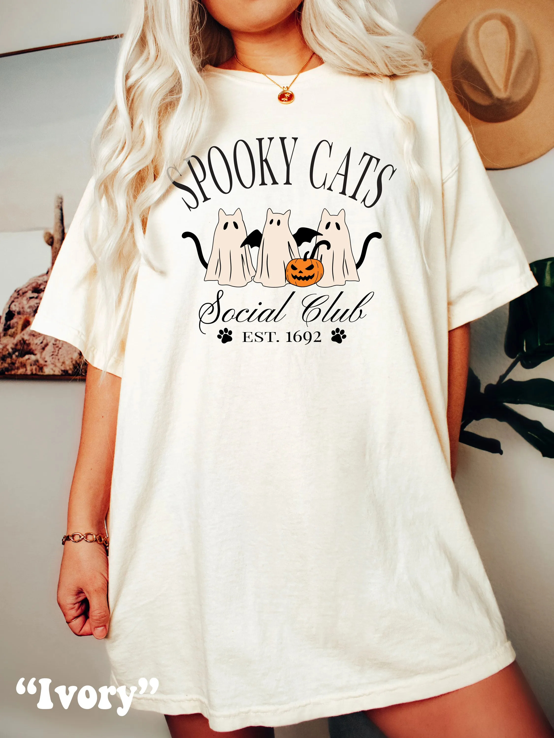 Spooky Ghost Cats Social Club Halloween Comfort Colors® Tshirt
