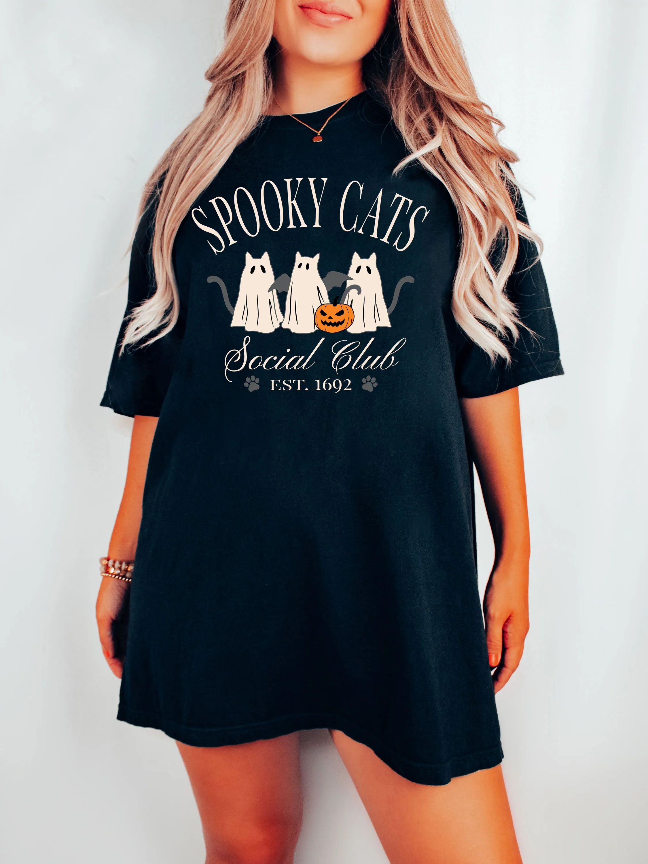 Spooky Ghost Cats Social Club Halloween Comfort Colors® Tshirt