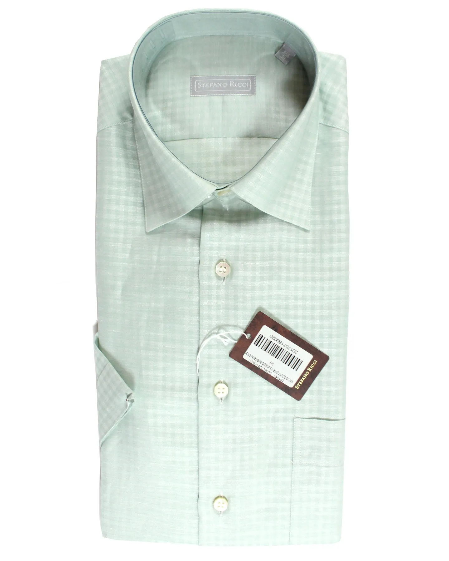 Stefano Ricci Short Sleeve Shirt Mint Gingham Pattern M SALE