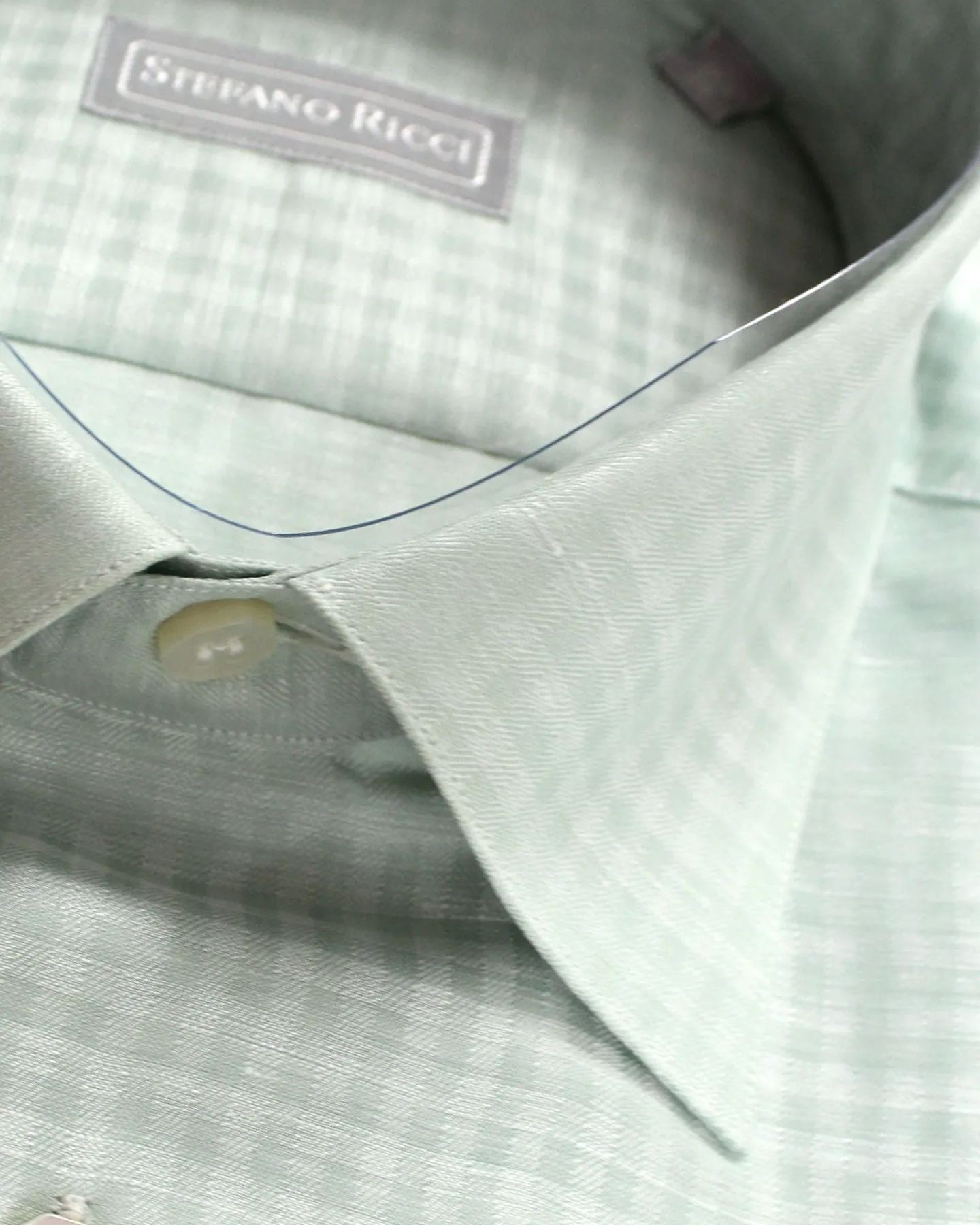 Stefano Ricci Short Sleeve Shirt Mint Gingham Pattern M SALE