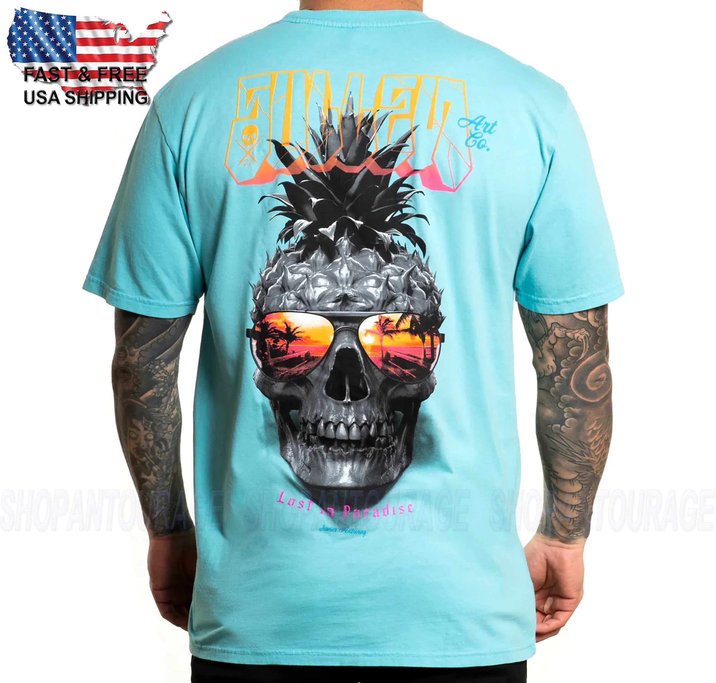 Sullen Pineapple Paradise SCM4340 Premium Short Sleeve Tattoo T-shirt for Men | 2 Colors