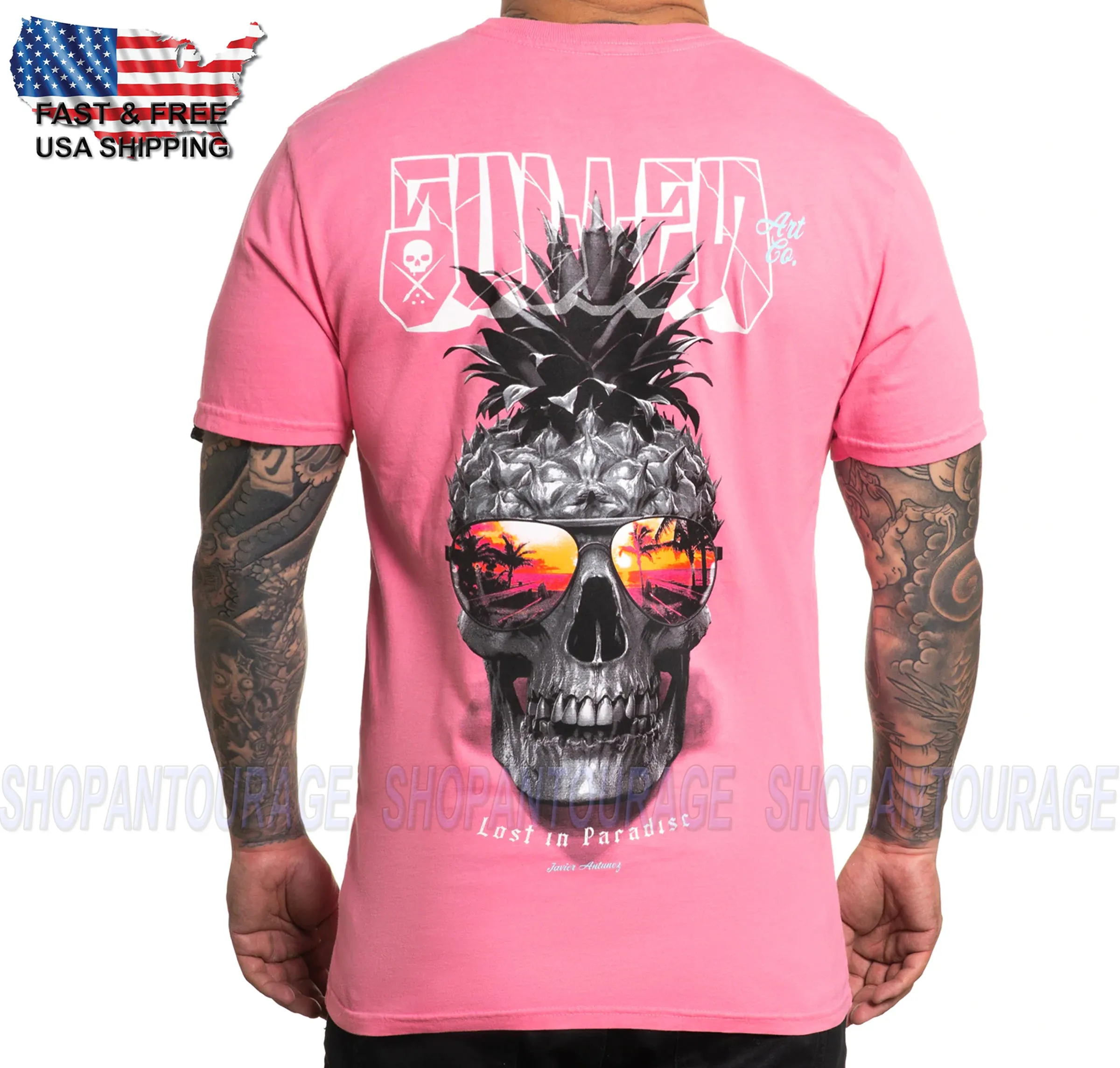 Sullen Pineapple Paradise SCM4340 Premium Short Sleeve Tattoo T-shirt for Men | 2 Colors
