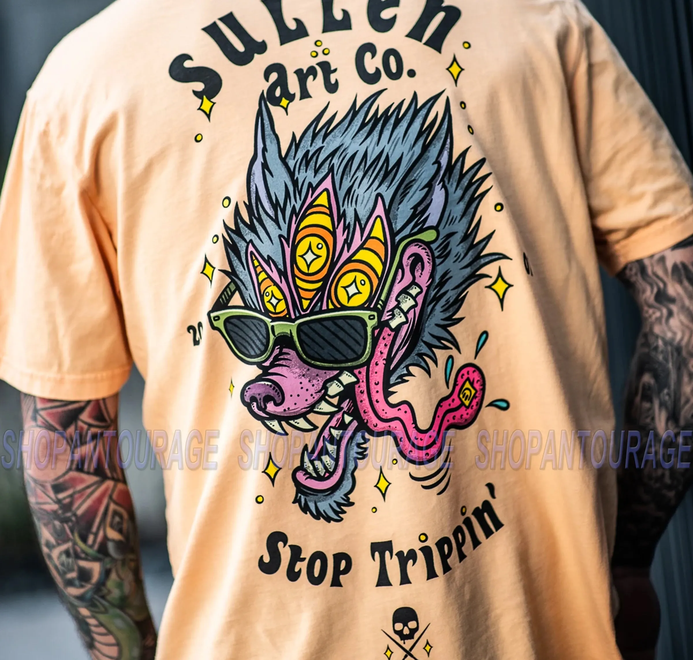 Sullen Trippin Peach SCM3243 New Short Sleeve Graphic Tattoo T-shirt For Men