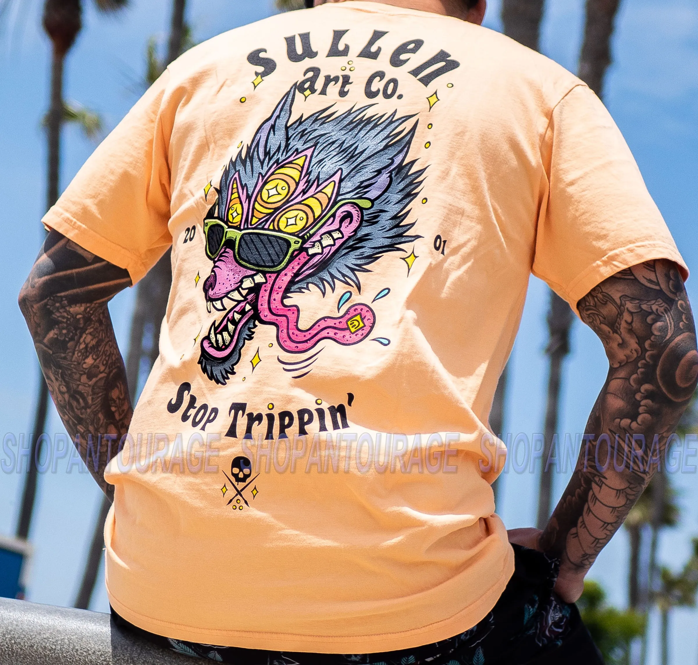 Sullen Trippin Peach SCM3243 New Short Sleeve Graphic Tattoo T-shirt For Men