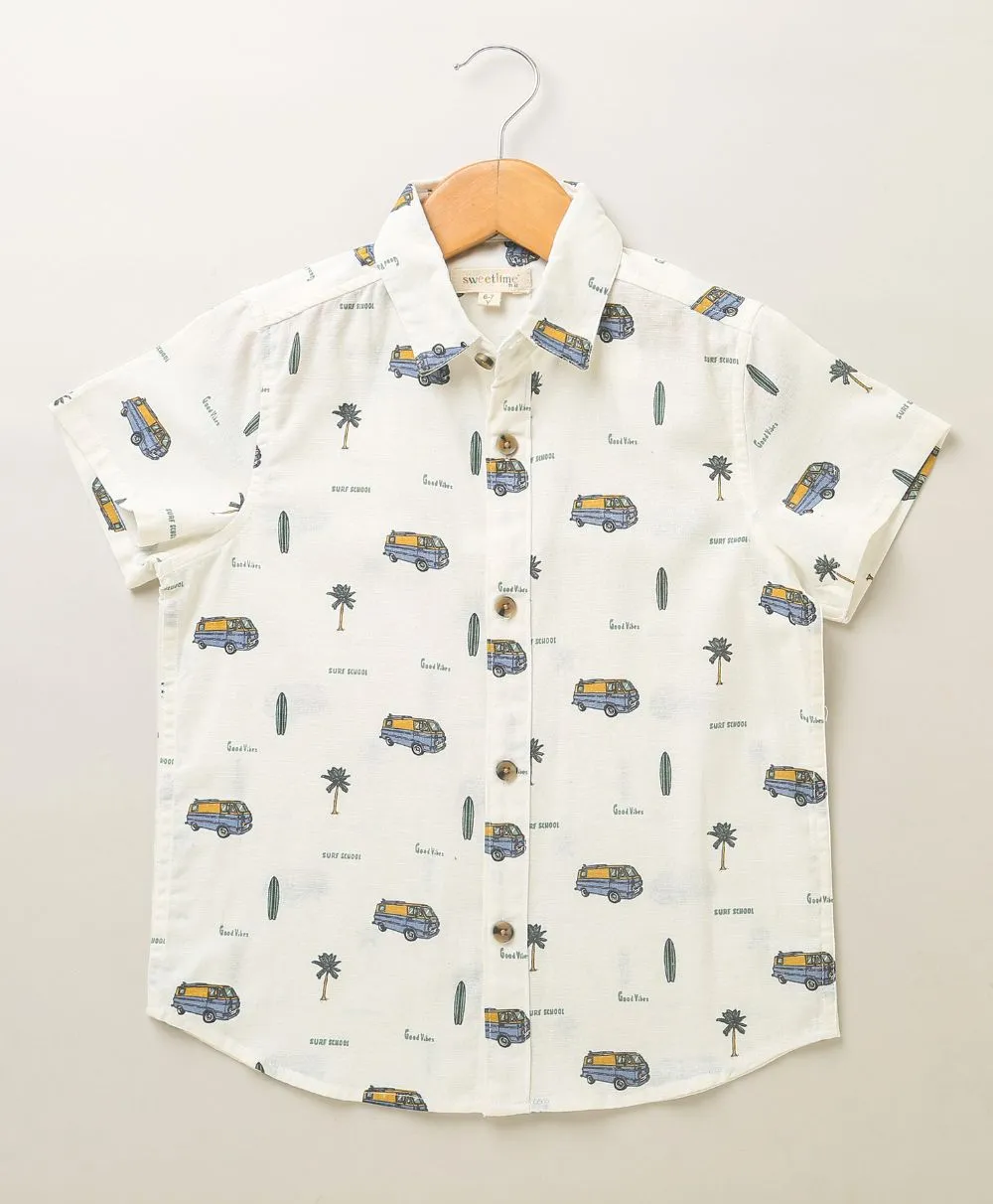 Surf School Print Cotton Linen Shirt