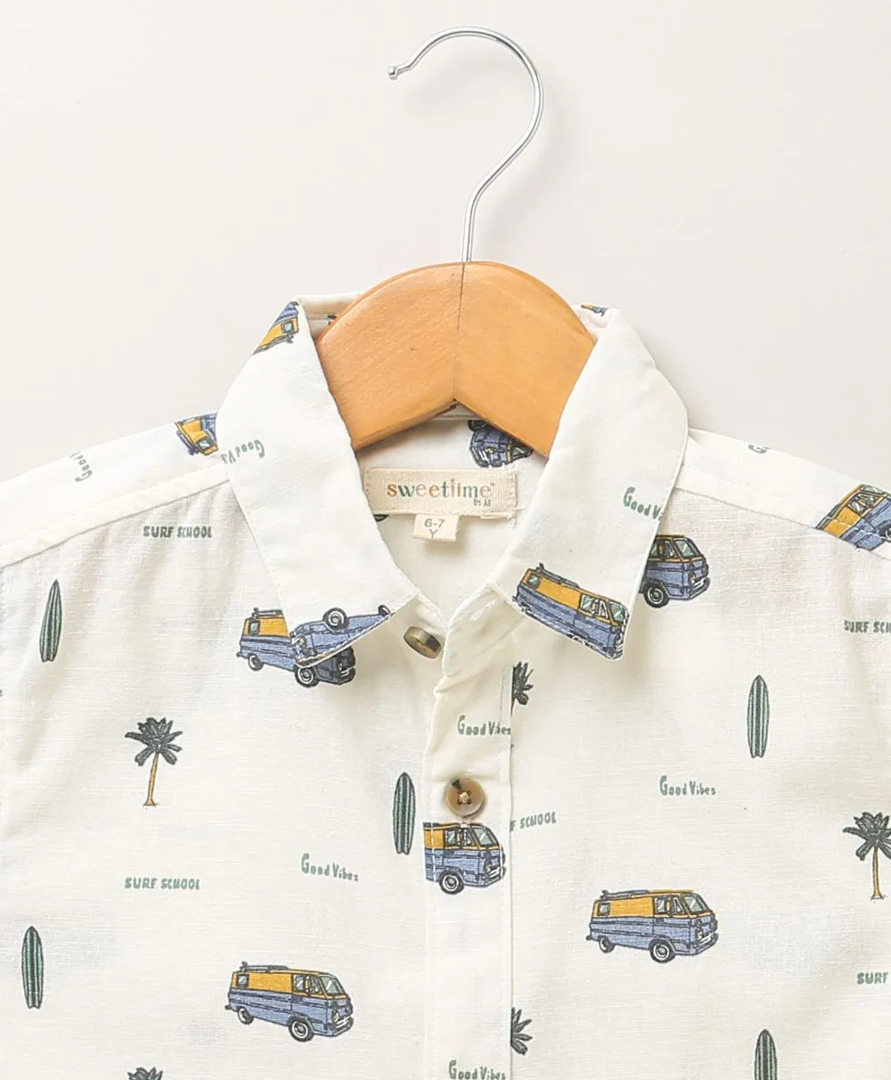 Surf School Print Cotton Linen Shirt