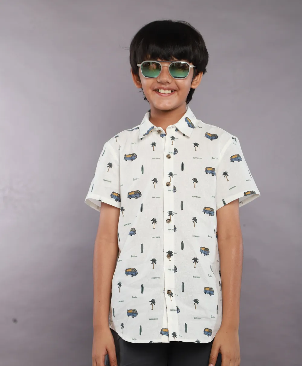 Surf School Print Cotton Linen Shirt
