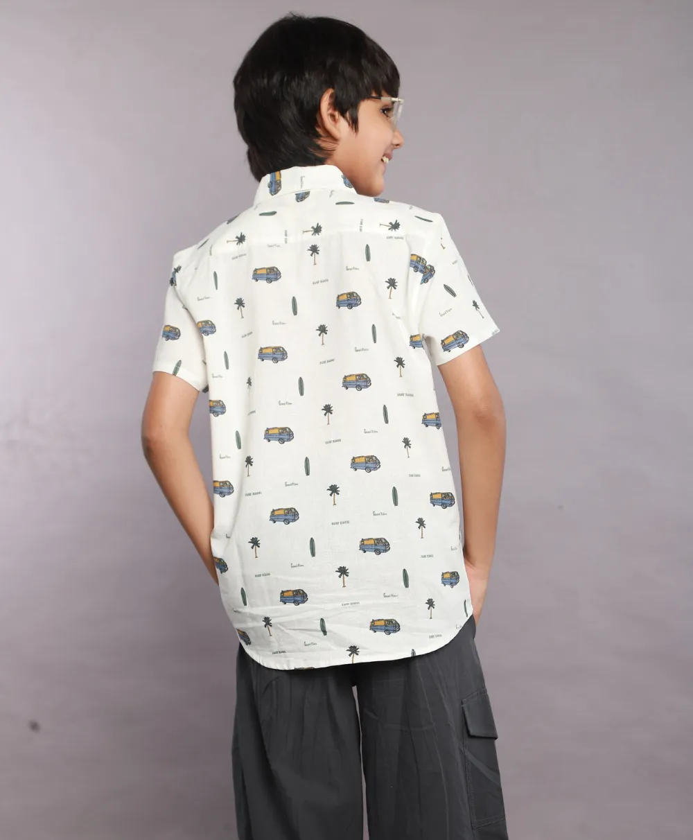 Surf School Print Cotton Linen Shirt
