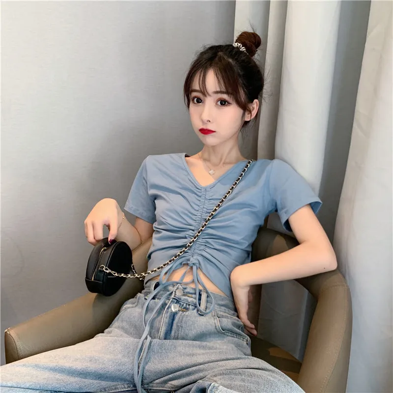 Trendy Popular Short Sleeve T-Shirt Women Summer Korean ins Bare Belly Slim Look Tops T-Shirt