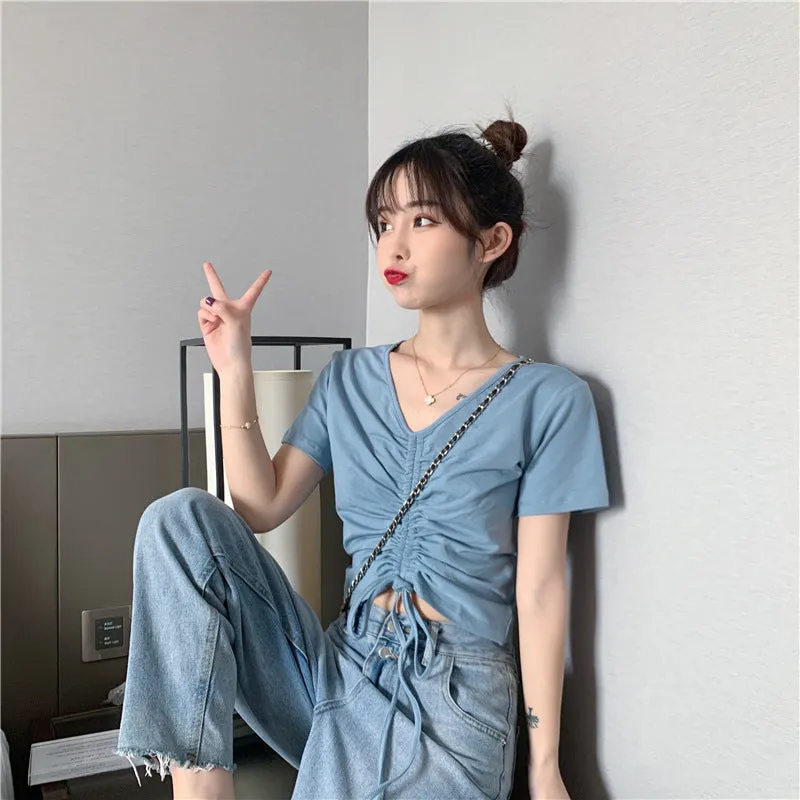 Trendy Popular Short Sleeve T-Shirt Women Summer Korean ins Bare Belly Slim Look Tops T-Shirt
