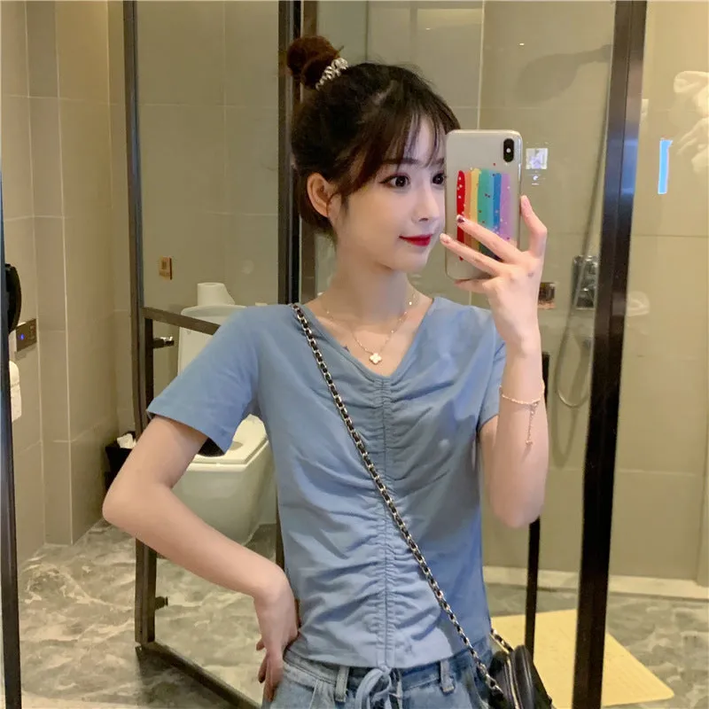 Trendy Popular Short Sleeve T-Shirt Women Summer Korean ins Bare Belly Slim Look Tops T-Shirt