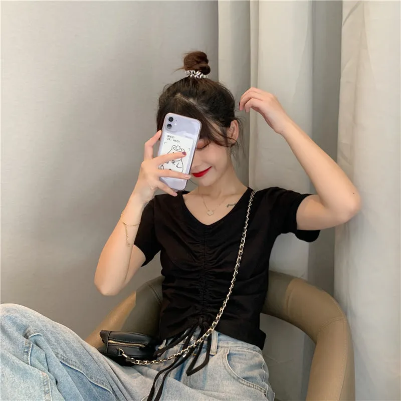 Trendy Popular Short Sleeve T-Shirt Women Summer Korean ins Bare Belly Slim Look Tops T-Shirt