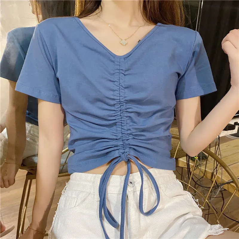 Trendy Popular Short Sleeve T-Shirt Women Summer Korean ins Bare Belly Slim Look Tops T-Shirt