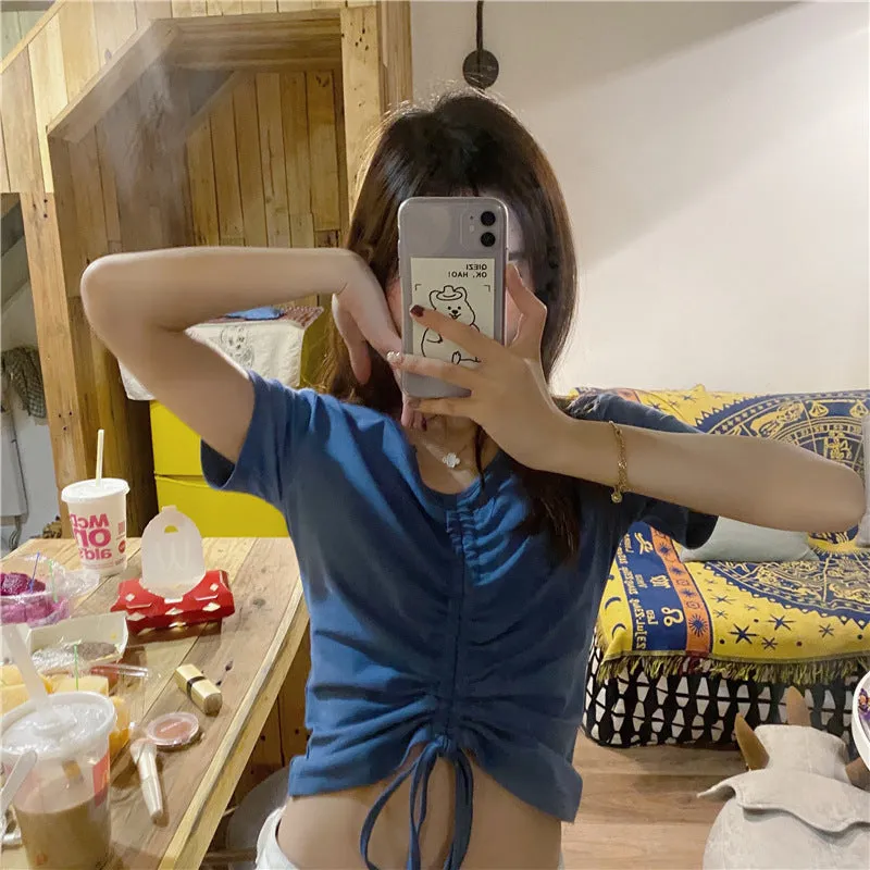 Trendy Popular Short Sleeve T-Shirt Women Summer Korean ins Bare Belly Slim Look Tops T-Shirt