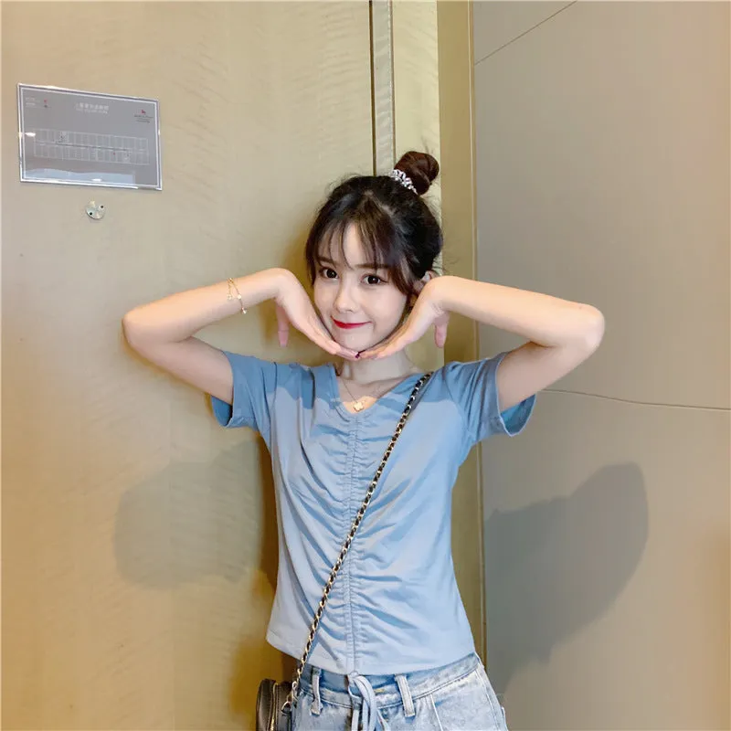 Trendy Popular Short Sleeve T-Shirt Women Summer Korean ins Bare Belly Slim Look Tops T-Shirt