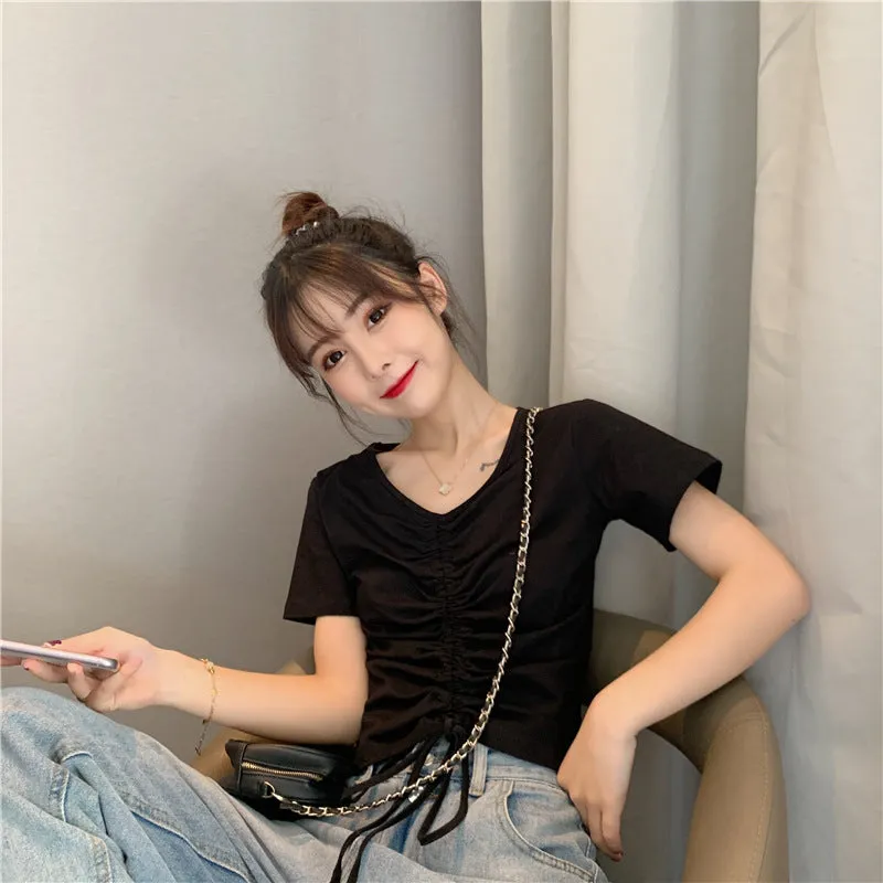 Trendy Popular Short Sleeve T-Shirt Women Summer Korean ins Bare Belly Slim Look Tops T-Shirt