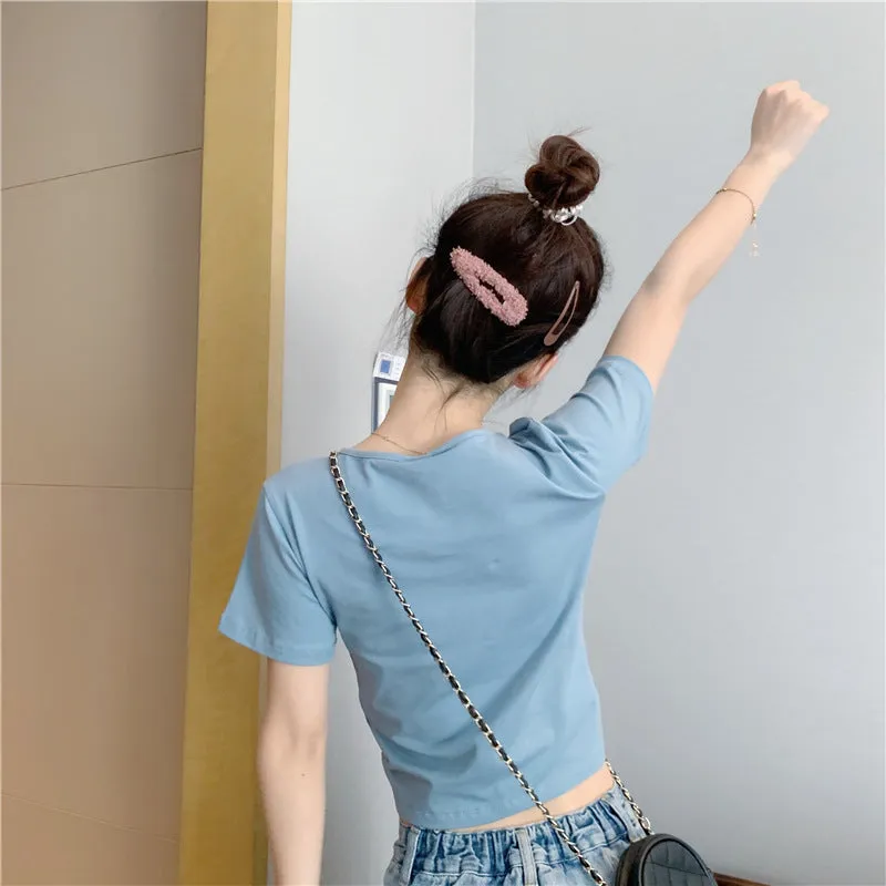 Trendy Popular Short Sleeve T-Shirt Women Summer Korean ins Bare Belly Slim Look Tops T-Shirt