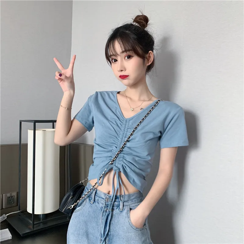 Trendy Popular Short Sleeve T-Shirt Women Summer Korean ins Bare Belly Slim Look Tops T-Shirt