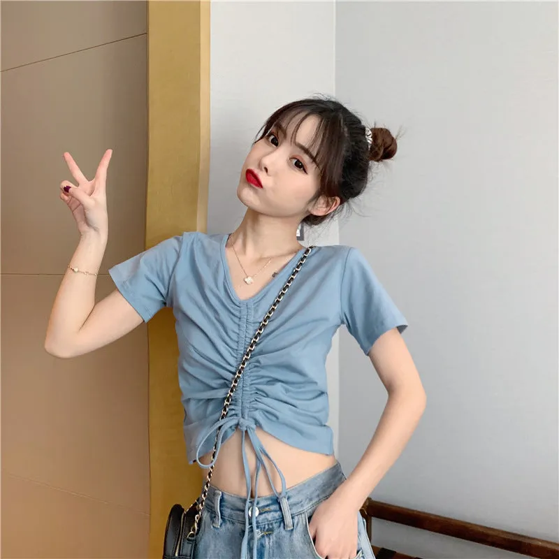 Trendy Popular Short Sleeve T-Shirt Women Summer Korean ins Bare Belly Slim Look Tops T-Shirt