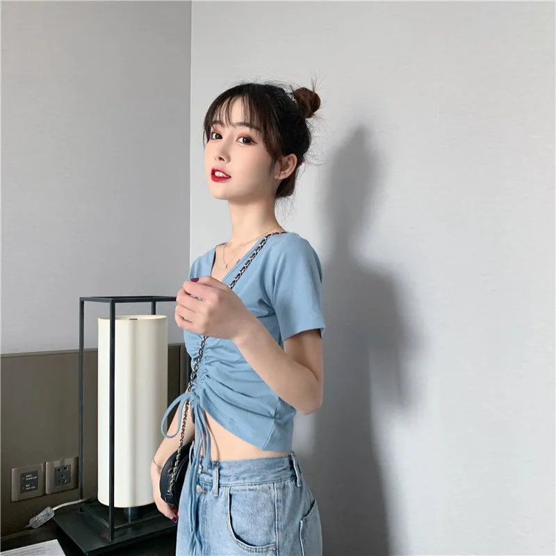 Trendy Popular Short Sleeve T-Shirt Women Summer Korean ins Bare Belly Slim Look Tops T-Shirt