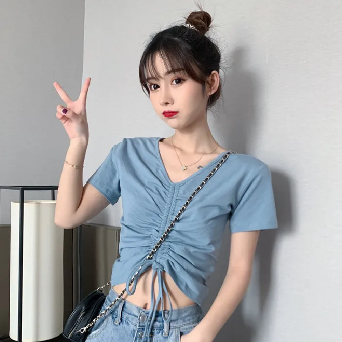 Trendy Popular Short Sleeve T-Shirt Women Summer Korean ins Bare Belly Slim Look Tops T-Shirt
