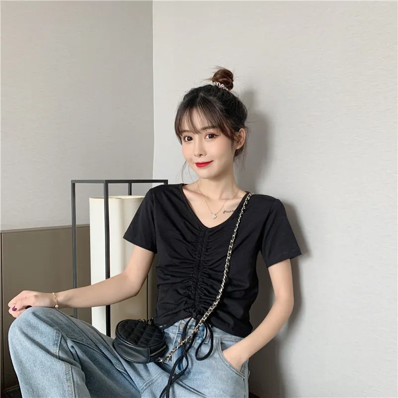 Trendy Popular Short Sleeve T-Shirt Women Summer Korean ins Bare Belly Slim Look Tops T-Shirt