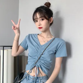 Trendy Popular Short Sleeve T-Shirt Women Summer Korean ins Bare Belly Slim Look Tops T-Shirt