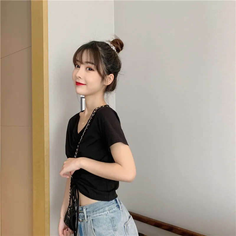 Trendy Popular Short Sleeve T-Shirt Women Summer Korean ins Bare Belly Slim Look Tops T-Shirt