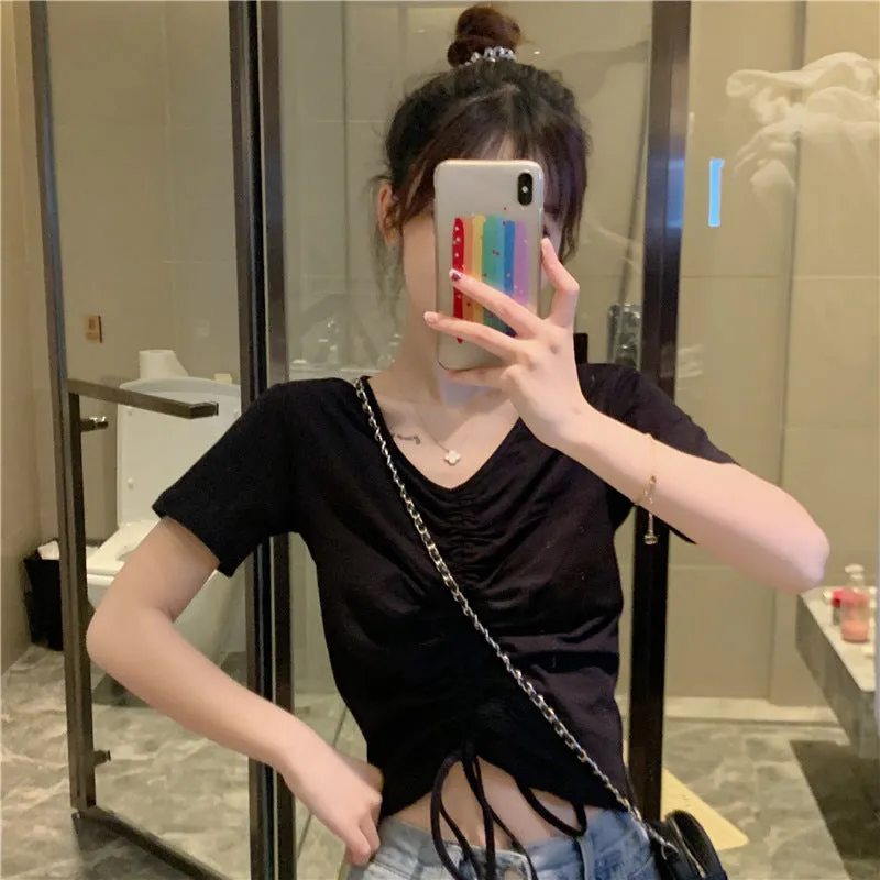 Trendy Popular Short Sleeve T-Shirt Women Summer Korean ins Bare Belly Slim Look Tops T-Shirt