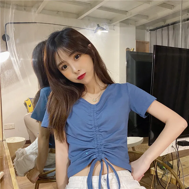 Trendy Popular Short Sleeve T-Shirt Women Summer Korean ins Bare Belly Slim Look Tops T-Shirt
