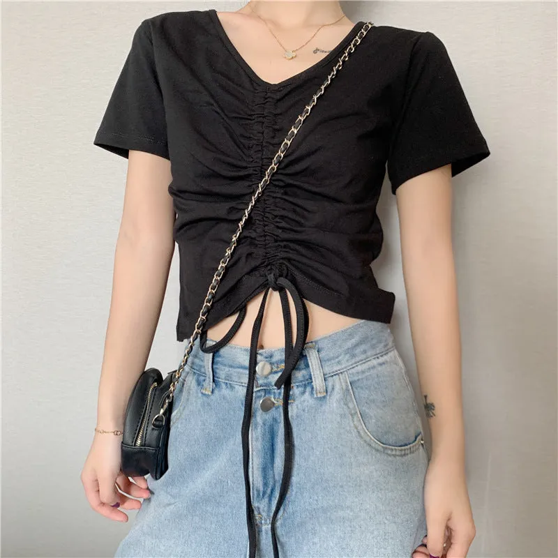 Trendy Popular Short Sleeve T-Shirt Women Summer Korean ins Bare Belly Slim Look Tops T-Shirt