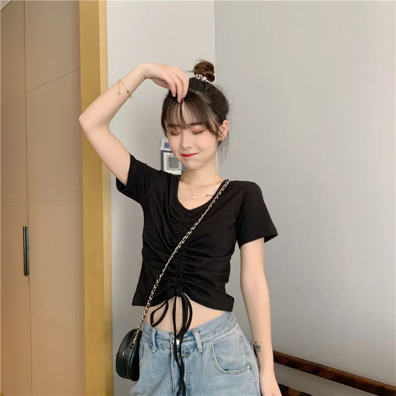 Trendy Popular Short Sleeve T-Shirt Women Summer Korean ins Bare Belly Slim Look Tops T-Shirt