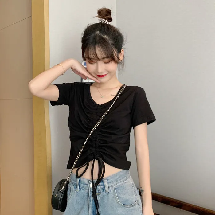 Trendy Popular Short Sleeve T-Shirt Women Summer Korean ins Bare Belly Slim Look Tops T-Shirt
