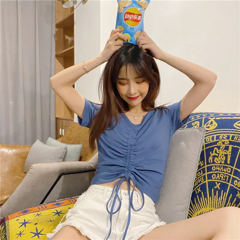 Trendy Popular Short Sleeve T-Shirt Women Summer Korean ins Bare Belly Slim Look Tops T-Shirt
