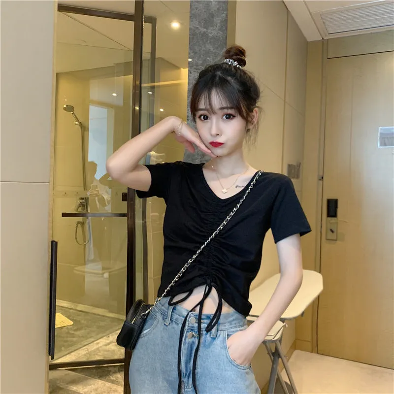 Trendy Popular Short Sleeve T-Shirt Women Summer Korean ins Bare Belly Slim Look Tops T-Shirt