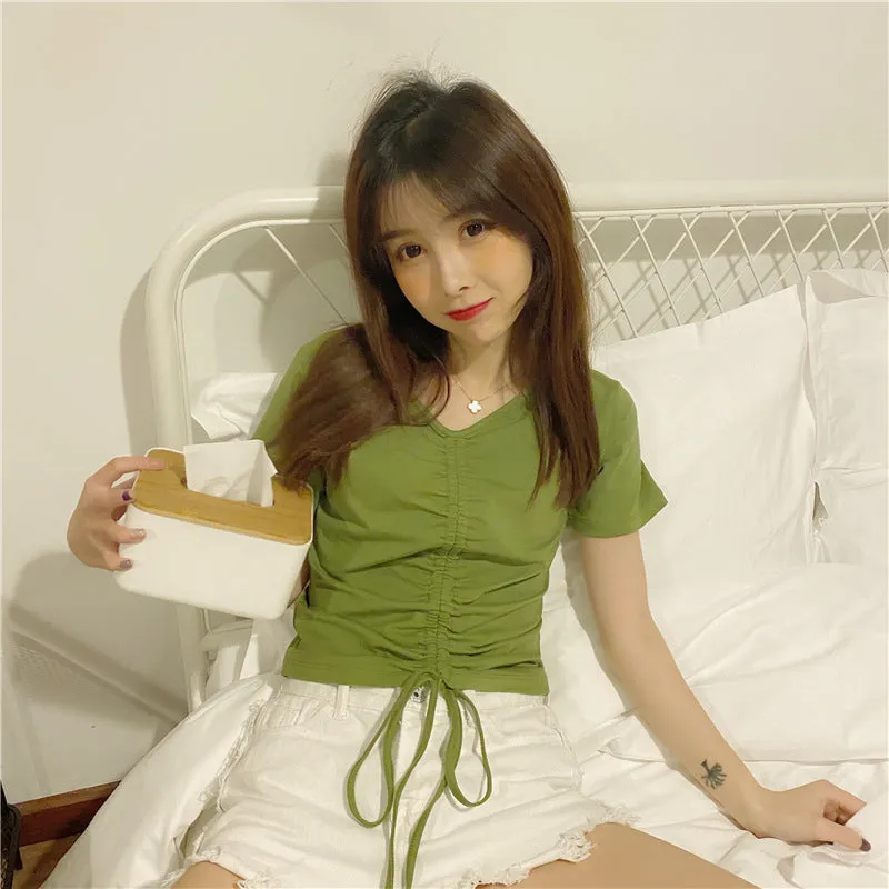 Trendy Popular Short Sleeve T-Shirt Women Summer Korean ins Bare Belly Slim Look Tops T-Shirt