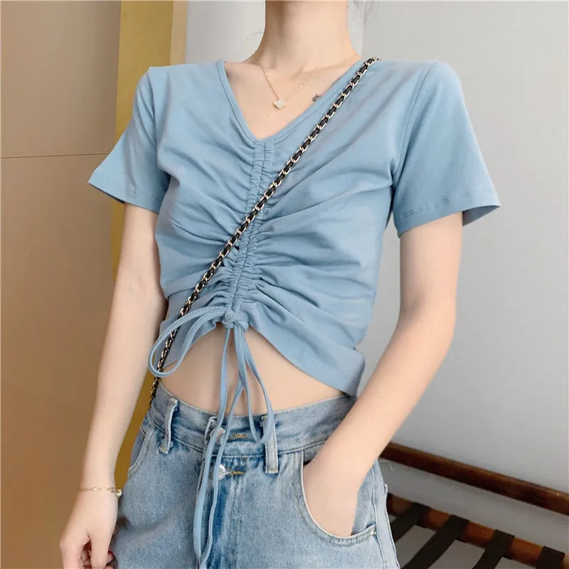 Trendy Popular Short Sleeve T-Shirt Women Summer Korean ins Bare Belly Slim Look Tops T-Shirt