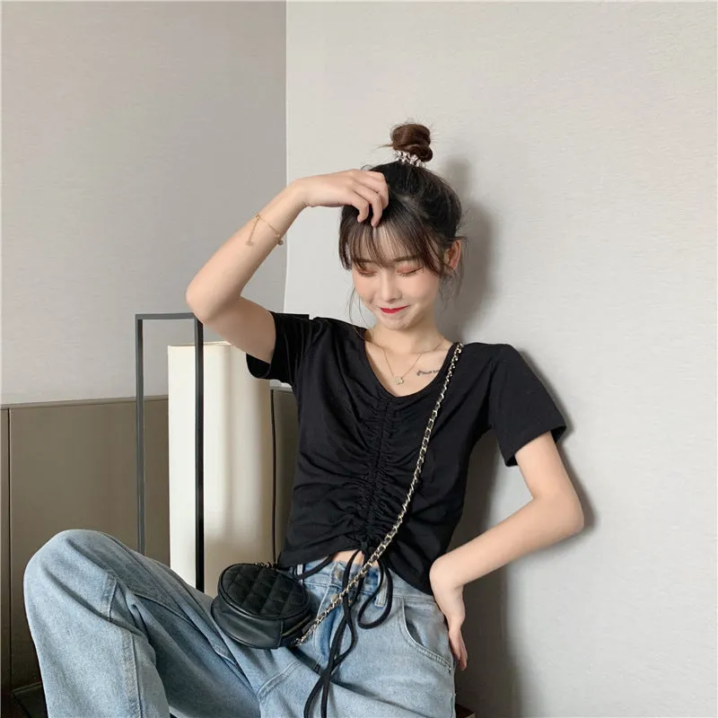 Trendy Popular Short Sleeve T-Shirt Women Summer Korean ins Bare Belly Slim Look Tops T-Shirt