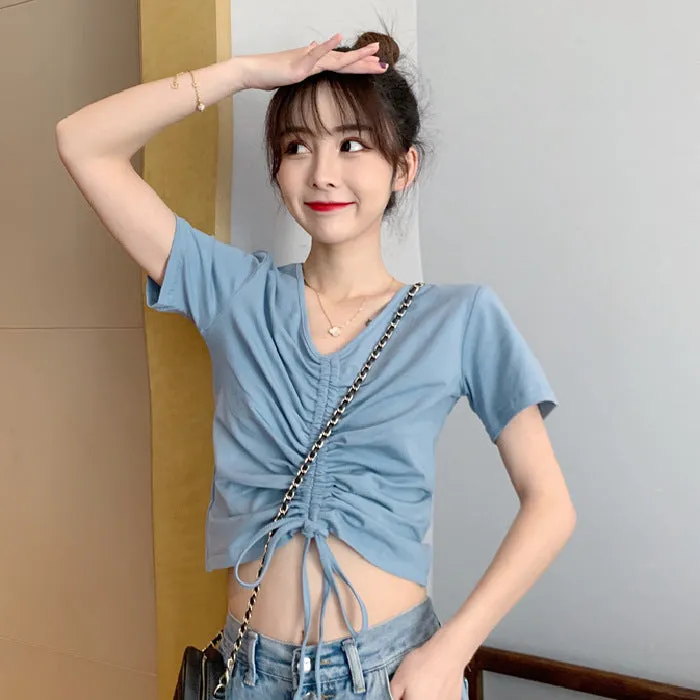 Trendy Popular Short Sleeve T-Shirt Women Summer Korean ins Bare Belly Slim Look Tops T-Shirt