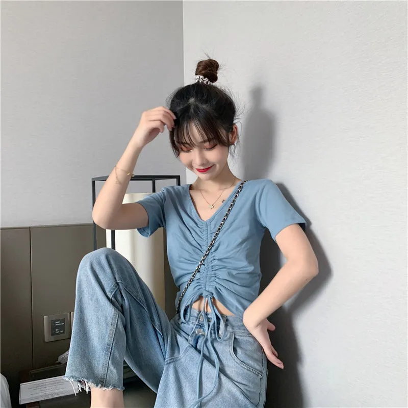 Trendy Popular Short Sleeve T-Shirt Women Summer Korean ins Bare Belly Slim Look Tops T-Shirt