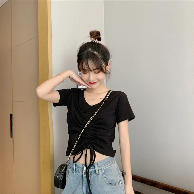Trendy Popular Short Sleeve T-Shirt Women Summer Korean ins Bare Belly Slim Look Tops T-Shirt