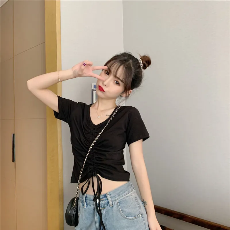 Trendy Popular Short Sleeve T-Shirt Women Summer Korean ins Bare Belly Slim Look Tops T-Shirt