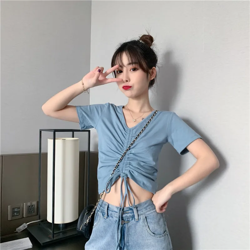 Trendy Popular Short Sleeve T-Shirt Women Summer Korean ins Bare Belly Slim Look Tops T-Shirt