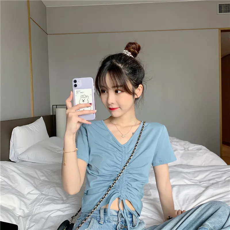 Trendy Popular Short Sleeve T-Shirt Women Summer Korean ins Bare Belly Slim Look Tops T-Shirt