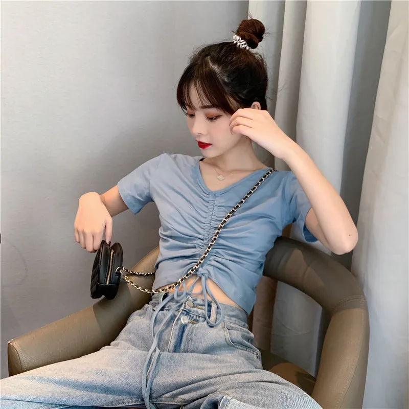 Trendy Popular Short Sleeve T-Shirt Women Summer Korean ins Bare Belly Slim Look Tops T-Shirt