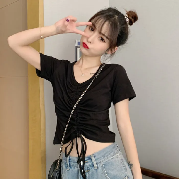 Trendy Popular Short Sleeve T-Shirt Women Summer Korean ins Bare Belly Slim Look Tops T-Shirt