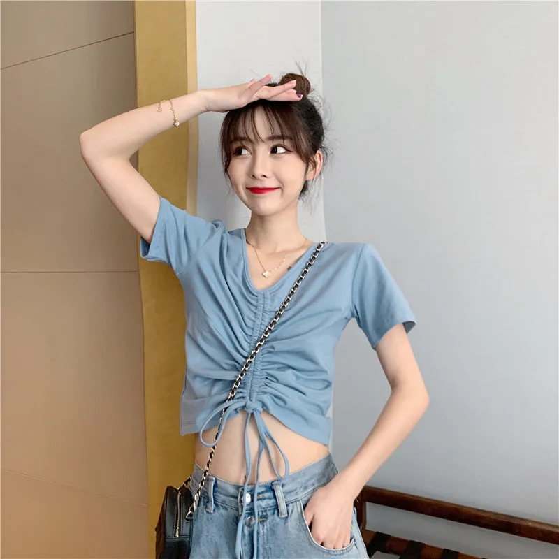 Trendy Popular Short Sleeve T-Shirt Women Summer Korean ins Bare Belly Slim Look Tops T-Shirt