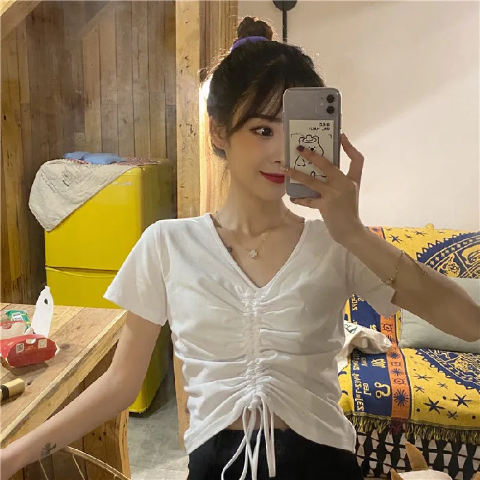 Trendy Popular Short Sleeve T-Shirt Women Summer Korean ins Bare Belly Slim Look Tops T-Shirt
